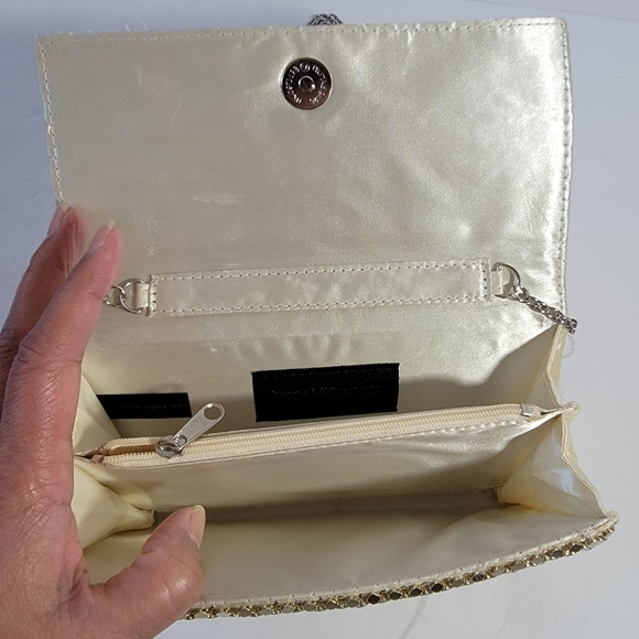 Jessica McClintock Metal Mesh Clutch Crossbody Strap Gold Party Wedding Evening - Picture 6 of 11